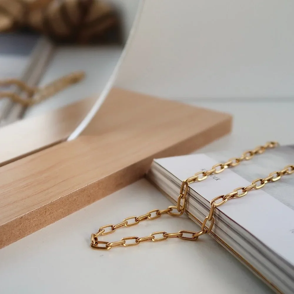 NEW 18K Gold Plated O Link Chain Paper Clip Necklace
